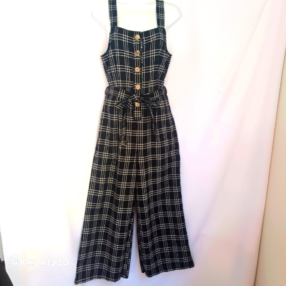 American Eagle Women's Plaid Wide Leg Jumpsuit Sz M